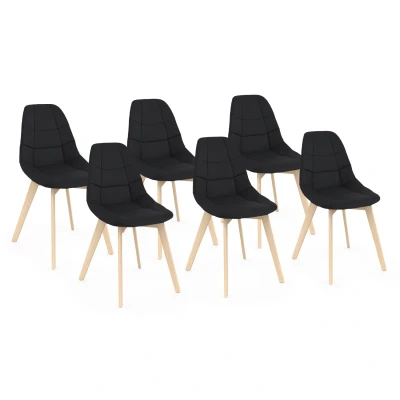 Image de Lot de 6 chaises scandinaves GABY en tissu noir pour salle à manger IDMarket