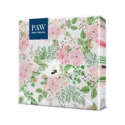 Afbeelding van PAW Papieren servetten, 3 laags (33 x 33 cm), 20 stuks, perfect voor verjaardagen, feesten, bruiloften, kommunion en vieringen, tafeldecoratie rozenbottelbloemen