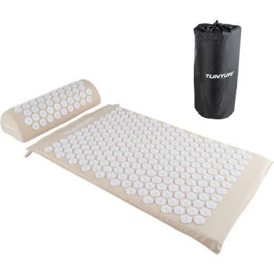 Afbeelding van Tunturi Spijkermat met kussen Acupressuur Meditatie Mat Acupunctuur Set Massage en Ontspanning 68x42x2 cm Beige