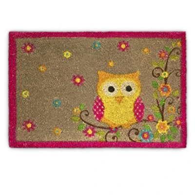 Afbeelding van Relaxdays Deurmat kokosvezel Deur mat bloemen &amp; uil Vrolijk motief Voetmat 60x40 cm.