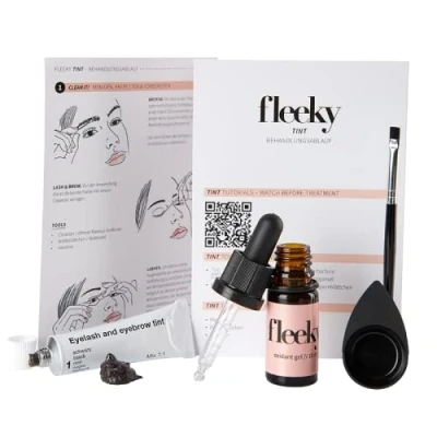 Afbeelding van fleeky Brow Tint Colour wenkbrauwverfset, automatische kleurgel, cups, kwasten, 15 + 10 ml, wenkbrauwkleur, zwart, bruin of lichtbruin (zwart)
