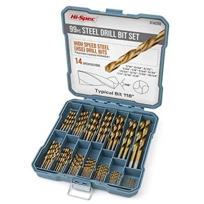 Afbeelding van Hi Spec Set van 99 HSS boren met titanium coating in de meest gangbare maten (1 10 mm) voor hout, metaal en kunststof robuuste opbergdoos