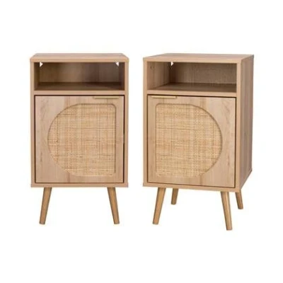 Afbeelding van sweeek Set van 2 nachtkastjes, eva, hout en rietmotief, l40 x b39 h70cm