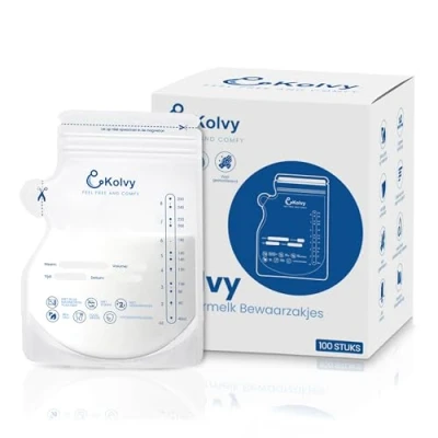 Afbeelding van Kolvy® Moedermelk Bewaarzakjes 100 stuks Borstvoeding Bewaarzakje Zakjes 250 ml NIEUW Met Dubbele Zipsluiting &amp; Schenktuit