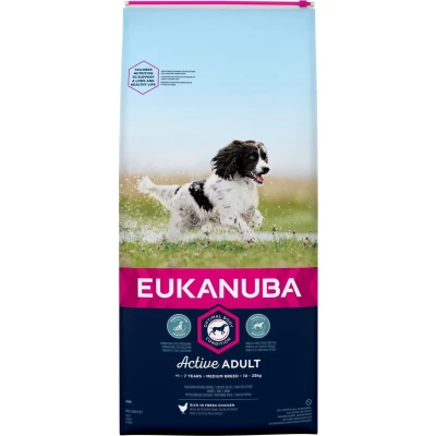 Afbeelding van Eukanuba Active Adult Medium Breed Kip Hondenvoer 15 kg