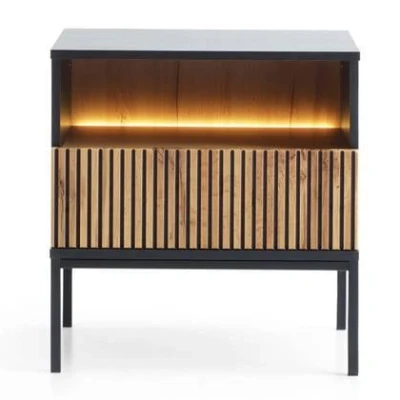 Afbeelding van Selsey Tosena Nachtkastje met lade 54 cm Zwart/Wotan eik verlichting