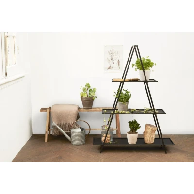 Afbeelding van LIFA LIVING Plantenhouder Jasmine Triangel 3 laags Zwart Metaal Industrieel 100 x 30 130 cm