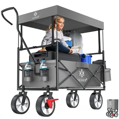 Afbeelding van KESSER® opvouwbare transportkar met dak wagentje wielen 2 gaaszakken en een buitenvak opvouwbaar