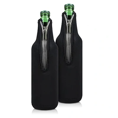 Afbeelding van kwmobile 2 Flessenkoeler compatibel met 330 500ml fles voor bier en andere koude drankjes Van geïsoleerd neopreen Hoes in zwart.