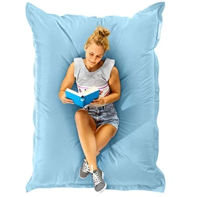 Afbeelding van Green Bean© Indoor zitzak XXL, 140 x 180 cm, 380 l, kinderen en volwassenen, met EPS parels, reuzenpoef, groot, wasbaar, weerbestendig, loungestoel, zitkussen, vloer, lichtblauw, pastel