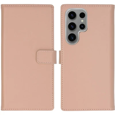 Afbeelding van Selencia Hoesje Geschikt voor Samsung Galaxy S24 Ultra Met Pasjeshouder Echt Lederen Bookcase roze