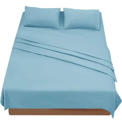 Afbeelding van Poligino Beddengoed, 180 x 190 200 cm, 4 delig, microvezel, hoeslaken, bedlaken voor tweepersoonsbed, 260 280 2 kussenslopen 50 80 lichtblauw