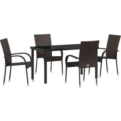 Afbeelding van vidaXL 5 Delige Tuin Eettafel Set Bruin Poly Rattan