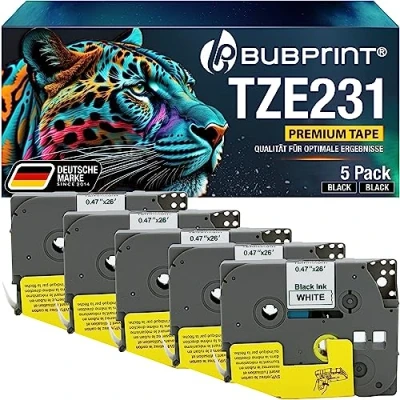 Afbeelding van Bubprint TZE231 5 tapes compatibel met Brother TZE 231 voor P Touch H101gb H101c H100lb H100r H101 H105 H100 H107b D400 D200 D600vp E110 E50w50w50w50w50w. vp p75 0w P700 1000 1010