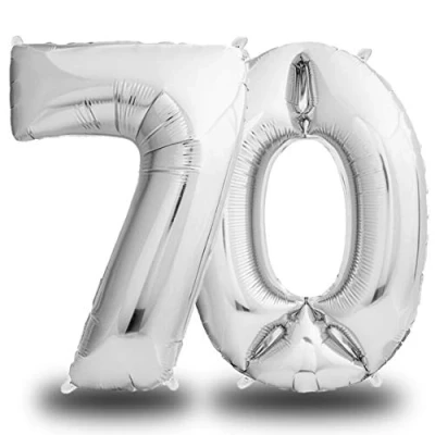 Afbeelding van Folieballon cijfer zilver 100 cm reuze cijferballon vliegen met helium ballon nummer verjaardag decoratie (70 afzonderlijk)