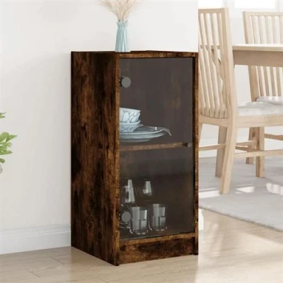 Afbeelding van vidaXL Bijzetkast met glazen deuren 35x37x75,5 cm gerookt eikenkleurig