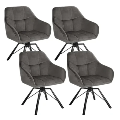 Afbeelding van WOLTU BH365bl 4 Eetkamerstoelen, gestoffeerd, comfortabele eetkamerstoelen met armleuningen en rugleuning, voor eetkamer woonkamer, fluwelen bekleding, stuks, blauw