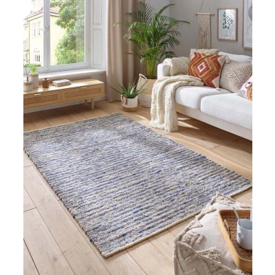 Afbeelding van Wollen Tapijt/Vloerkleed Thora Blauw/crème 170x230 Cm 100% Wol