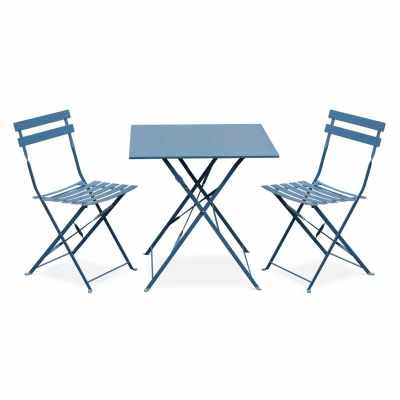 Afbeelding van sweeek Emilia vierkante inklapbare bistro tuinset met twee stoelen, staal poedercoating