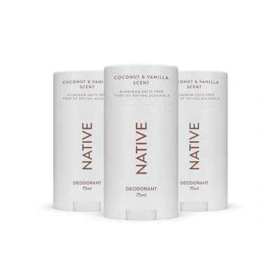 Image de Native Deodorant voor Mannen &amp; Vrouwen Zonder Alcohol Aluminium Kokosnoot en Vanille Met Natuurlijk Afgeleide Ingrediënten 72 Uur Geurbescherming (3 x 75 ml)