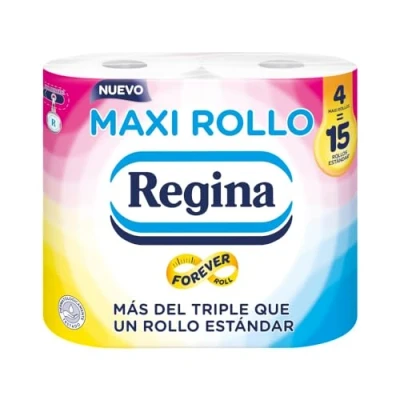 Afbeelding van Regina Maxirol: 4 rollen toiletpapier, 500 vellen met 2 lagen per rol, meer dan drievoudig een standaardrol, verpakking van 60% gerecycled kunststof, 100% FSC® gecertificeerd papier