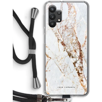 Afbeelding van Case Company® hoesje met Koord geschikt voor Samsung Galaxy A32 5G Goud marmer Telefoonhoesje Zwart Bescherming aan alle Kanten en Over de Schermrand