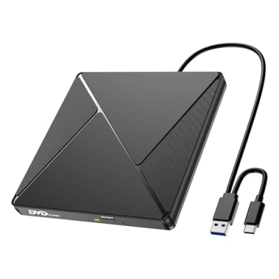 Afbeelding van externe cd dvd speler, brander met USB 3.0 en C, stabiele CD/DVD/ RW/ROM stations voor pc/laptops/Windows 11/10/8/7/XP/Vista/Linux/MacOS