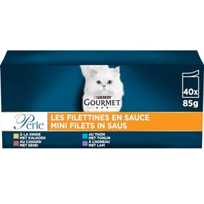 Afbeelding van Gourmet Perle Mini Filets in saus Kattenvoer Natvoer Kalkoen Eend Tonijn &amp; Lam 40 x 85 g