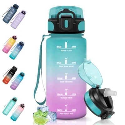 Afbeelding van Motswedi Sportdrinkfles, 500 ml, lekvrij, rietje, BPA vrij, drinkfles met herbruikbaar, drinkfles, gemakkelijk te dragen, waterfles voor fietsen, kamperen, fitness, yoga, groen roze