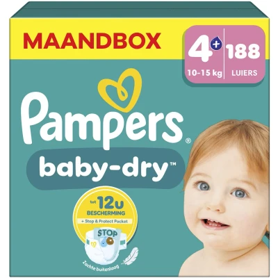 Afbeelding van Pampers Baby Dry Maat 4+ Mega Pack 188 stuks 10/15 KG