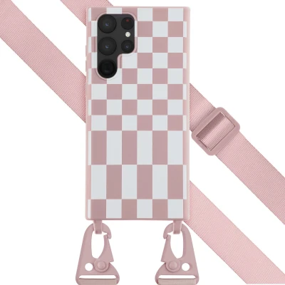 Afbeelding van Selencia hoesje Geschikt voor Samsung Galaxy S22 Ultra met koord Siliconen afneembaar roze