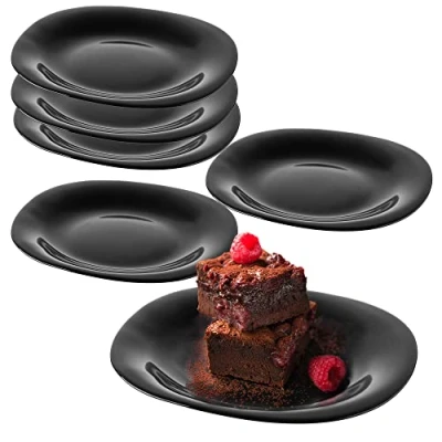 Afbeelding van KADAX Set Van 6 zwarte dessertborden Vaatwasmachinebestendig gehard glas Moderne taartborden Voor ontbijt Platte