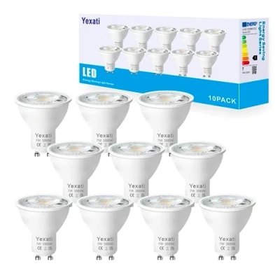 Afbeelding van Yexati Ledlamp Gu10,7 W (komt overeen met 50 W), flikkervrij, 550 lumen, warm wit 3000 K, niet dimbaar, AC 220 240 V, stralingshoek 120 graden, 10 stuks