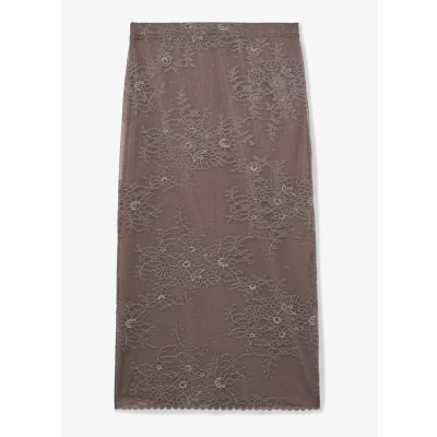 Afbeelding van Reiss dames Rita midi kokerrok met details van kant in de kleur Taupe, maat: 42