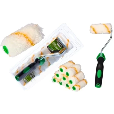 Afbeelding van ToolSpace Set 10 rollen polyacrylverf, 7 cm, inzetstukken voor schilderrollen, rolhuls, ergonomische handgreep, geschikt wanddecoratie, muur, plafond, druppelbescherming