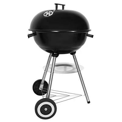 Afbeelding van SunJas Draagbare houtskoolgrill, rond, deksel, dubbele wielen, grill op voet, φ 41 cm, hoogte 70 zwart
