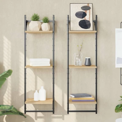 Afbeelding van Wandschappen 3 laags met stangen 2 st 30x25x100 cm sonoma eiken