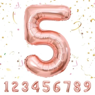 Afbeelding van Ballonnen verjaardag 5 jaar roségoud 101 cm ballon nummer verjaardagsdecoratie vliegen met helium