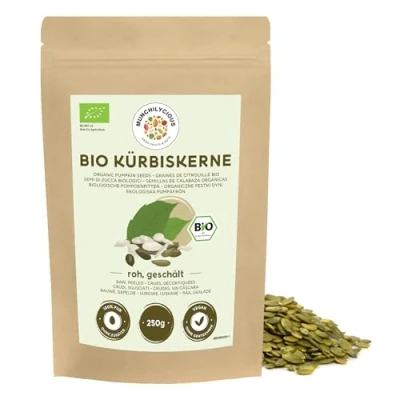 Afbeelding van graines de citrouille bio 250g par Munchilycious, crues et pelées à manger, collations aux noix, céto, garniture parfaite pour céréales, granola ou porridge