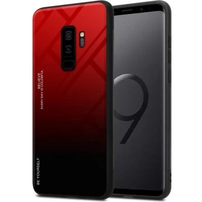 Afbeelding van Cadorabo Hoesje geschikt voor Samsung Galaxy S9 PLUS in ROOD ZWART Tweekleurige beschermhoes van TPU silicone Case Cover en achterzijde gehard glas