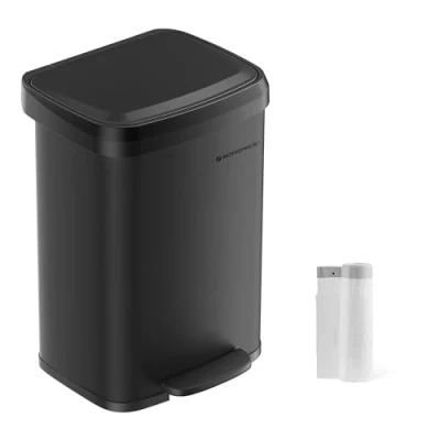 Afbeelding van SONGMICS LTB530B5002 Keukenafvalemmer, 50 liter, met pedaal, metaal, deksel, hoog, smal en ruim, zwart