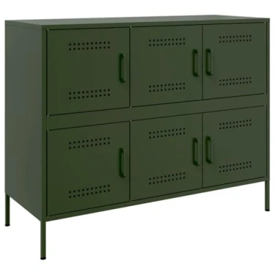 Image de vidaXL Buffet vert olive 100,5x39x79 cm acier laminé à froid