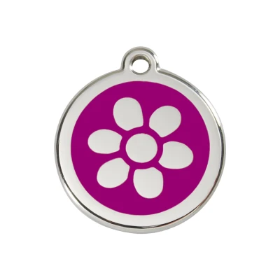 Afbeelding van Flower Purple roestvrijstalen hondenpenning medium/gemiddeld dia. 3 cm RedDingo