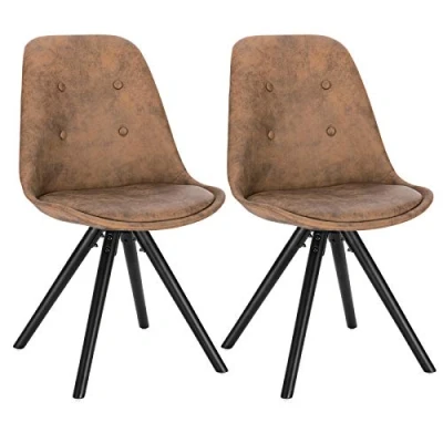 Afbeelding van WOLTU BH268dbr 2 Eetkamerstoelen Donkerbruin Set van in Technologie stof en massief houten,Woonkamer stoel keukenstoel modern stijl