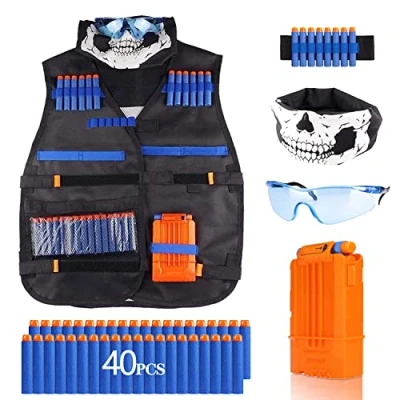 Afbeelding van Nerf Guns N Strike Elite Series Tactisch vest Set voor kinderen, darttas, tactische maskers, handarmband en veiligheidsbril jongens, blauw, Be