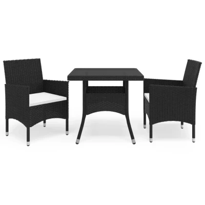Afbeelding van 3 delige Tuinset poly rattan en glas zwart