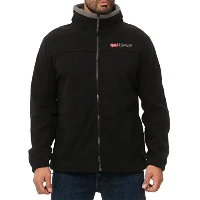 Afbeelding van Geographical Norway fleece jas voor heren met verborgen kap, functionele overgangsjas, volledige ritssluiting, opstaande kraag, wandelen in de open lucht, trekking.