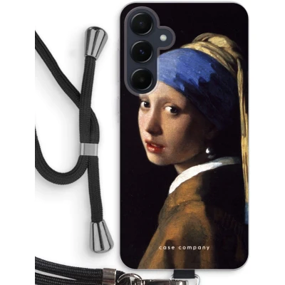 Afbeelding van Case Company® hoesje met Koord geschikt voor Samsung Galaxy A55 The Pearl Earring Telefoonhoesje Zwart Bescherming aan alle Kanten en Over de Schermrand