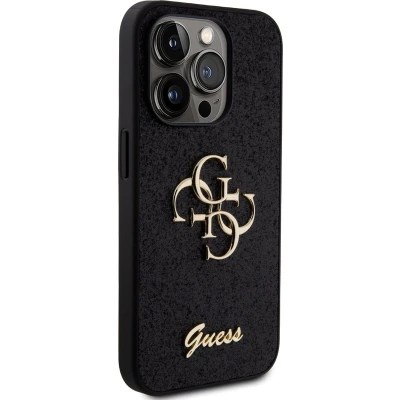 Afbeelding van Guess 4G Logo Glitter Back Case Geschikt voor Apple iPhone 15 Pro (6.1&quot;) Zwart