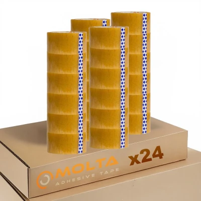 Afbeelding van MOLTA SOLVENTA TRANSPARANT Verpakkingstape 48 mm x 55 m Kartonnen tape voor pakketten en dozen 24 Rollen SYNTHETIC RUBBER